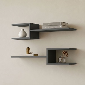 Комплект от 2 стенни рафта, Sumpa, антрацит, 20x65x18 см