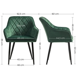 Комплект 2 стола за трапезария, Songmics, Зелен, 62.5x60x85 см - Img 6