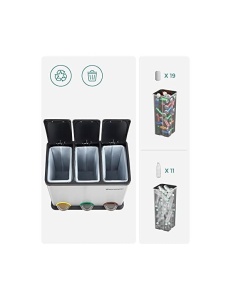 Кошче за рециклиране, Songmics, 3 x 15 L, сребрист, LTB45L - Img 3