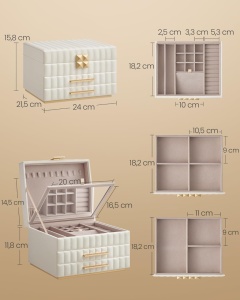 Кутия за бижута Songmics Бяла 24x21.5x15.8 cm - Img 5