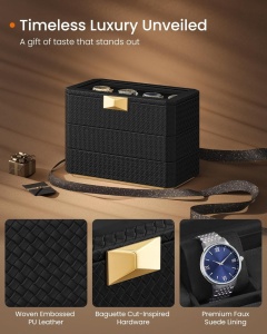 Кутия за съхранение на часовници Songmics Black 27.2x16.8x20.5 cm - Img 3