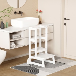 Монтесори дървена кула за учене за деца Chiquel White 45,7x51x90 cm - Img 3