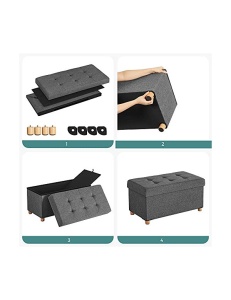 Пейка с място за съхранение, Songmics, LSF16GYZ, 300 Kg, Сив, 65L, 76 x 38 x 40 см - Img 6