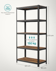 Рафт за съхранение Songmics Black 200x120x20x60 cm - Img 7