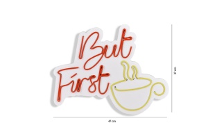 Светеща LED декорация за стена But First Coffee Червена 47x37x2 см - Img 8