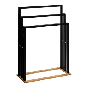 Стойка за кърпи за под Tower MDF - черен бамбук - цвят естествено дърво 55x24x82см - Img 1