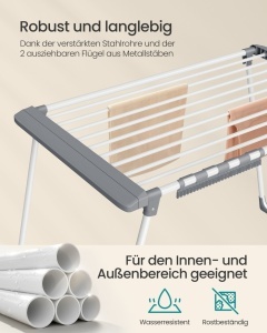 Стойка за сушене на дрехи Bunji, бяла, 113,5 x 62,5 x 90 см - Img 3