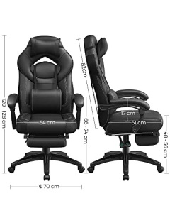 Стол за офис, Songmics, Черен, 70x64x(120-128) см - Img 6