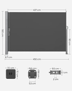 Странична тента, Songmics, Сива, 180x450 см - Img 5