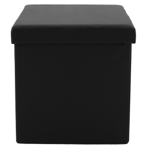 Табуретка-ракла за антре с място за съхранение Crystal от еко кожа черен 38x38x38см - Img 2