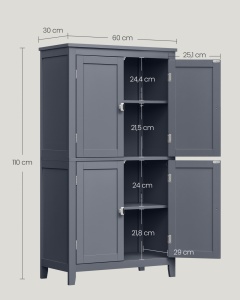 Шкаф за баня Vasagle сив 60x30x110 см - Img 5