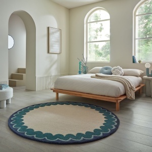 Covor rotund Wiggle Wool Turcoaz 160x160 cm