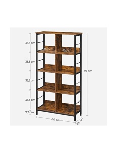 Библиотека Vasagle с 4 рафта в цвят Махагон Рустик, LLS105B01, 80 x 33 x 149 см - Img 5