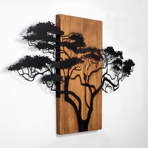 Декоративен аксесоар за стена от дърво и метал Acacia Tree Nuc 90x58 cm - Img 6