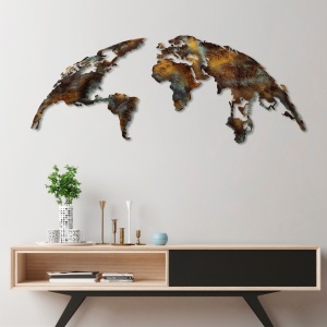 Декоративен метален аксесоар за стена World Map Medium Multicolour 150x59 cm - Img 2