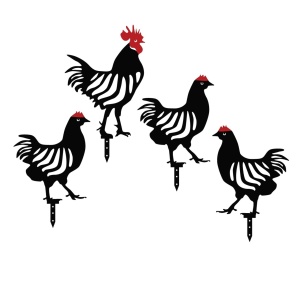 Декоративен метален комплект аксесоари за градината Chicken Family Черен 23x27 см - Img 2