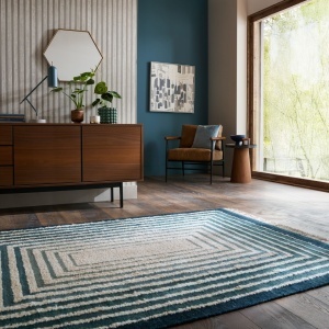 Килим „Boucle Wool Frame“ – син, 200x300 см