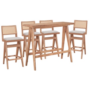 Комплект бар маса и столове Winslow 5 части от гума, цвят светъл орех 120x45x100см