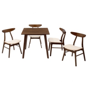 Комплект маса и столове Benson-Orlean 5 части тъмен орех - бежов 80x80x75 см - Img 2