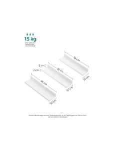 Комплект от 3 рафта, Songmics, 38 x 10 см, МДФ, Бял, LWS38WT - Img 3