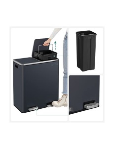 Кош за рециклиране, Songmics, 2 отделения, 2 x 30 L, LTB60GS, Сив - Img 4