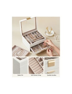 Кутия за бижута, Songmics, 3 слоя, 2 чекмеджета, JBC239WT, Бял-Златен - Img 5