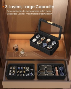 Кутия за съхранение на часовници Songmics Black 27.2x16.8x20.5 cm - Img 4