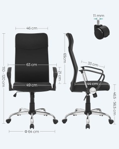 Офис стол Songmics Black 59x58x114.7-122.7 cm - Img 4