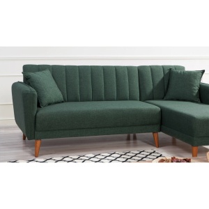Разтегателен ъглов диван десен ъгъл Аква тъмнозелен 225x85x150 см - Img 3