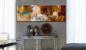 Ръчно рисувана картина - Златна структура 120x40 см - Img 2