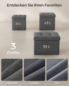 Скрин за съхранение с османи Songmics Grey 30x30x30 cm - Img 6