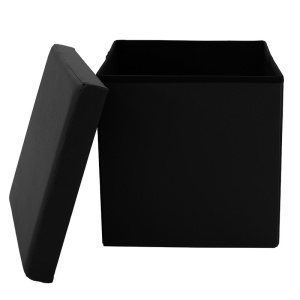 Табуретка-ракла за антре с място за съхранение Crystal от еко кожа черен 38x38x38см - Img 3