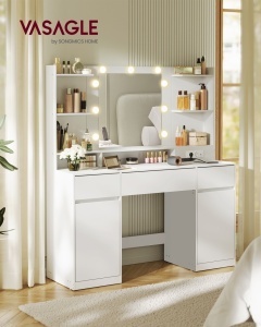 Тоалетка и гримьорна V2 Vasagle, бяла, 107x40x144 см