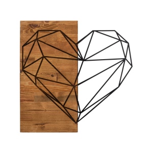 Декоративен дървен и метален аксесоар за стена Heart Black 58x58 cm - Img 4
