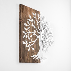 Декоративен дървен и метален аксесоар за стена Tree Nuc 58x58 cm - Img 5
