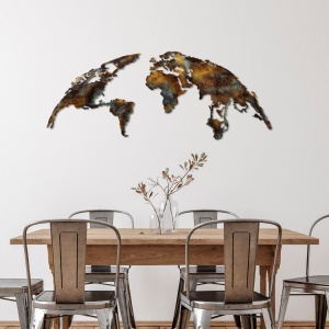 Декоративен метален аксесоар за стена World Map Medium Multicolour 150x59 cm - Img 3