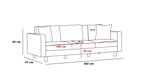 Диван за 3 места Берлин Крем 220x83x91 см - Img 6