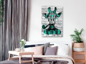 Картина - Жираф с тръба (1 част) Вертикална зелена 60x90 см - Img 2