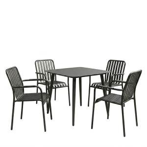Комплект маса и столове за трапезария, 5 бр., Heven Vista, Pako, черен, 80x80x72 см - Img 2