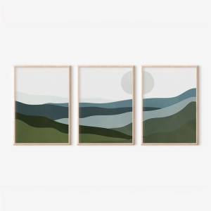 Комплект от 3 картини с рамка, Orbis, орех, 33x1.5x48 см
