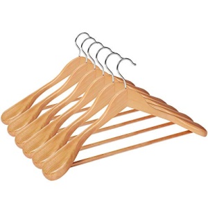 Комплект 6 дървени закачалки, Songmics, Натурален-Сребрист, 44.5x23.5x5.5 см - Img 2