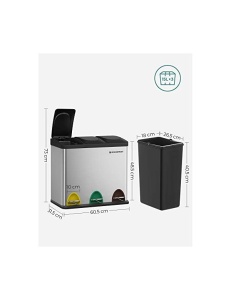 Кошче за рециклиране, Songmics, 3 x 15 L, сребрист, LTB45L - Img 5