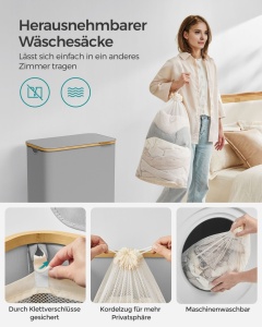 Кош за пране Songmics Сив 52x38.5x70.5 см - Img 5
