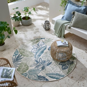 Кръгъл килим Bella Leaf Outdoor Blue Blue 160x160 cm, Flair Rugs - Img 1