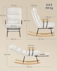 Люлеещ се стол Songmics Crem, 113,5 x 60 x 28,5 cm - Img 3