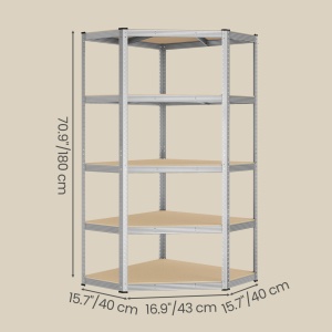 Метален ъглов рафт, Cozory, Songmics, бежов, 90x90x180 см - Img 2