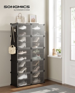 Модулен шкаф за обувки, Songmics, черен, 82x32x152 см