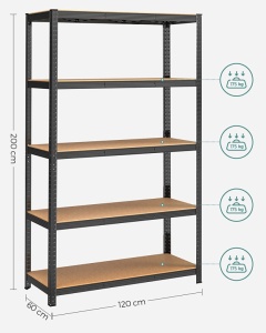 Рафт Songmics, 5 рафта, 60 x 120 x 200 см, Черен, GLR060B01 - Img 9