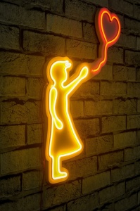 Светеща LED декорация за стена Balloon Girl Жълта 56x42x2 см - Img 2