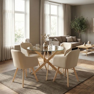 Трапезен комплект маса и столове от 5 части, Safira - Antoro, бежов, 100x100x75 см